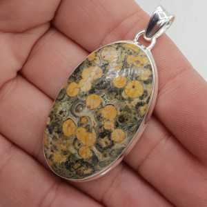 Silver earrings with oval Leopard Jasper stone