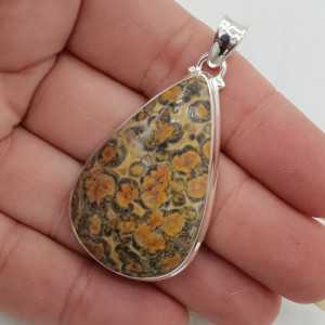 925 Sterling silver pendant made with teardrop shaped Leopard Jasper stone