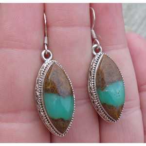 Silver earrings with Boulder Chrysoprase set in a carved setting