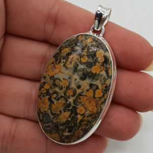 Silver pendant with large oval Leopard Jasper stone