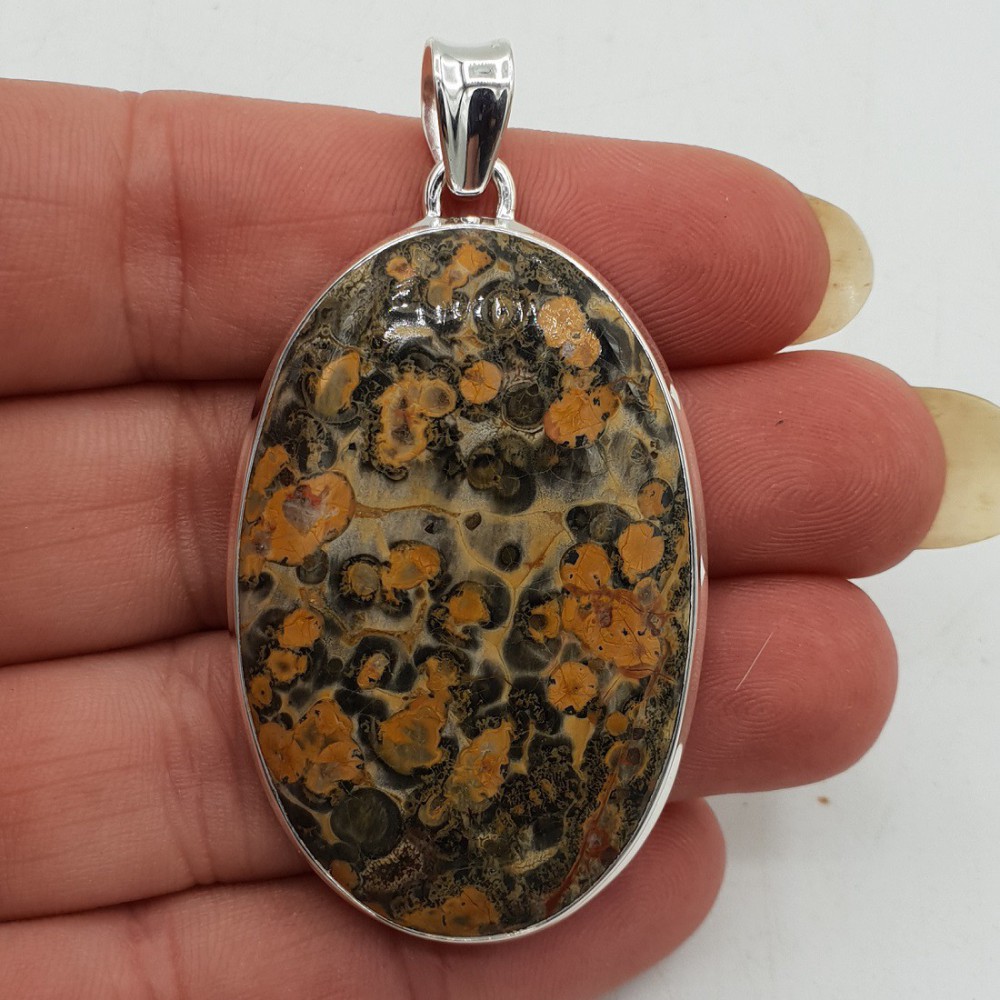 Zilveren hanger met brede ovale Luipaard Jaspis