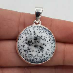 925 Sterling silver pendant round, Dendrite Opal,