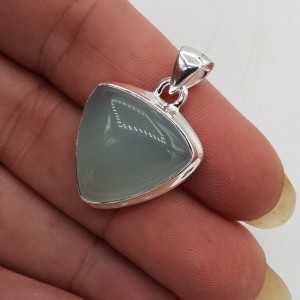 Made of 925 Sterling silver as a pendant, the triangular-shaped aqua Chalcedony