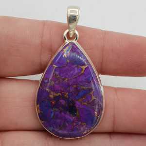 Silver pendant with wide oval shape copper purple Turquoise