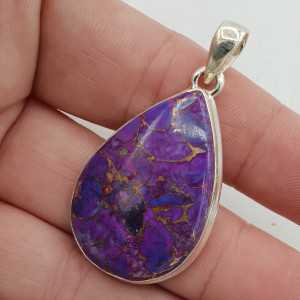 Silver pendant with wide oval shape copper purple Turquoise