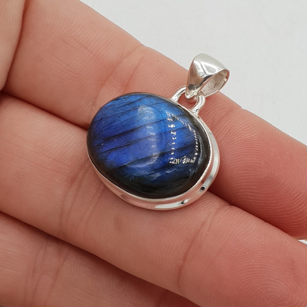 925 Sterling zilveren hanger dwarsliggende ovale Labradoriet