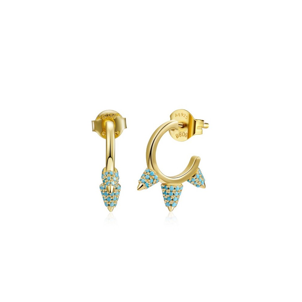 Gold plated spike earrings with Turquoise blue stones