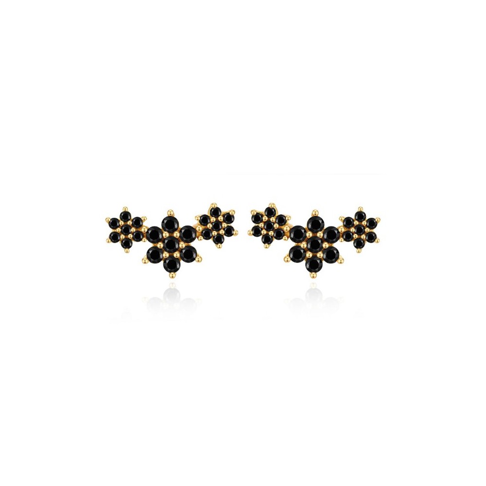 Gold-plated oorknoppen flower with black stones