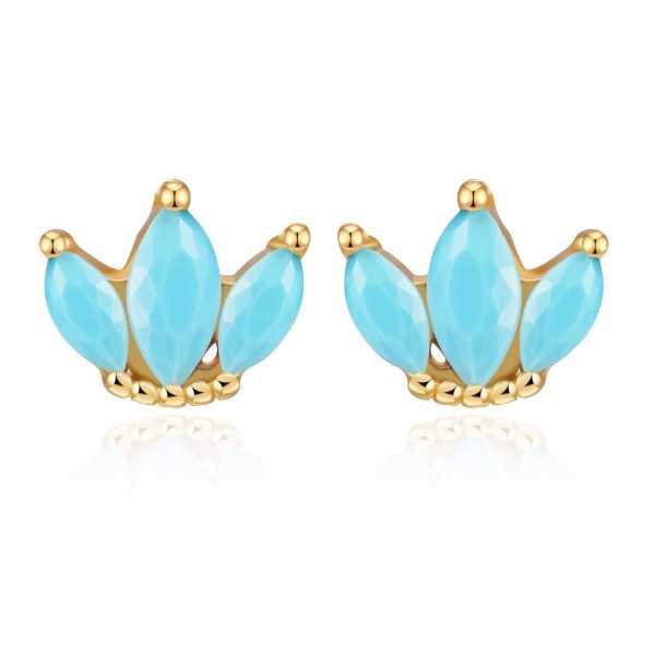 Gold-plated oorknoppen of three Turquoise blue stones