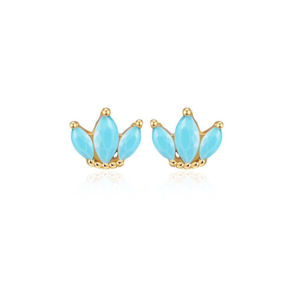 Gold-plated oorknoppen of three Turquoise blue stones