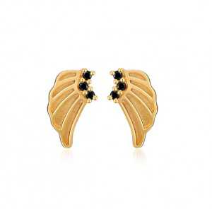 Gold-plated oorknoppen Flügel mit schwarzen Steinen