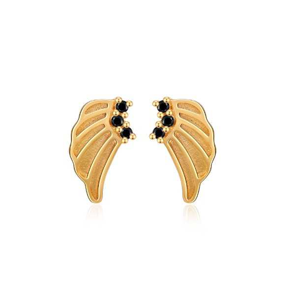 Gold-plated oorknoppen Flügel mit schwarzen Steinen