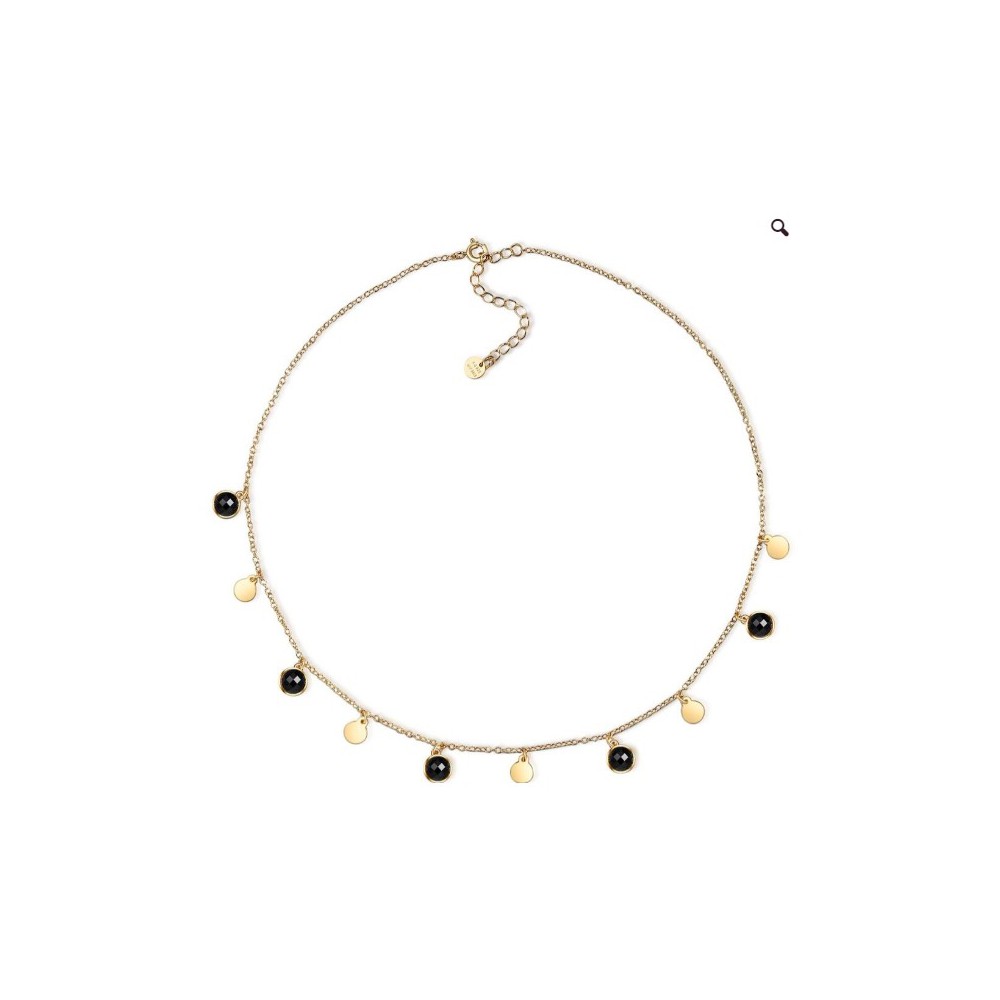 Goud vergulde ketting met disc en zwarte Onyx hangertjes