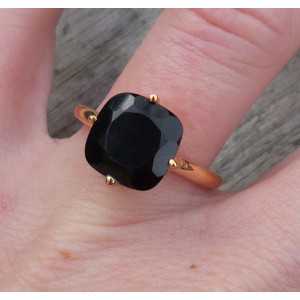 Vergoldet ring mit quadratischen Onyx Größe 17.3 mm 