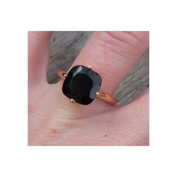 Vergulde ring met vierkante Onyx maat 17.3 mm 