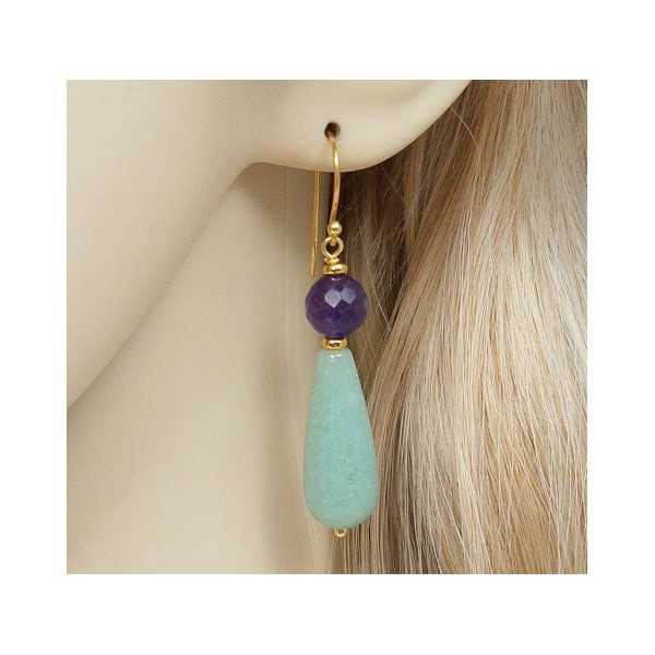 Gold plated earrings with Aventurine and Amethyst