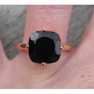 Vergulde ring met vierkante Onyx maat 17.3 mm 