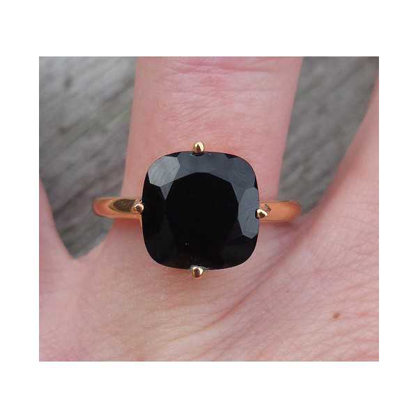Vergoldet ring mit quadratischen Onyx Größe 17.3 mm 