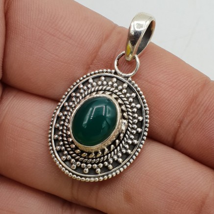 925 Sterling zilveren hanger groene Onyx bewerkte setting