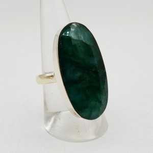 Zilveren ring gezet met grote ovale Emerald 19.5 mm