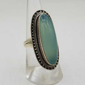 925 Sterling zilveren ring ovale aqua Chalcedoon 17 mm