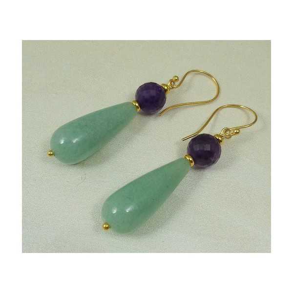 Gold plated earrings with Aventurine and Amethyst