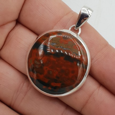 Zilveren hanger gezet met ronde Bloedsteen