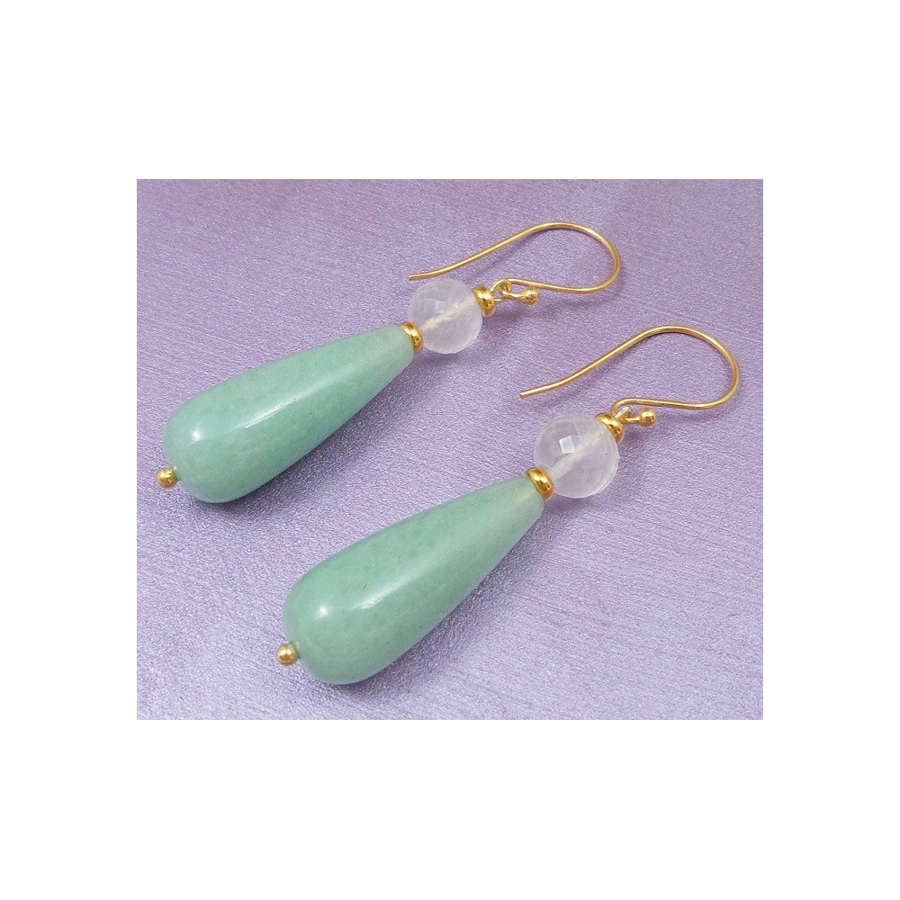 Gold plated earrings with Aventurine and rose quartz