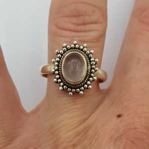 925 Sterling zilveren ring met ovale Rozenkwarts