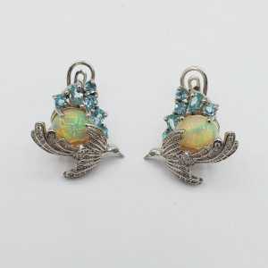 Zilveren oorbellen vogel gezet met Apatiet en Ethiopische Opaal