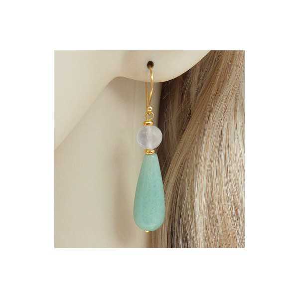 Gold plated earrings with Aventurine and rose quartz