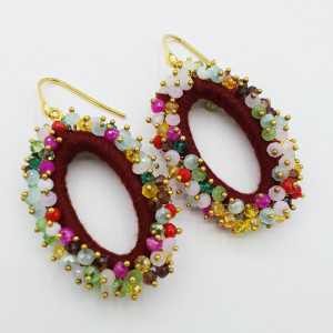 Goud vergulde glassberry oorbellen ovaal multi kleuren