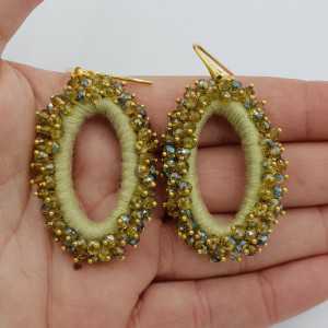 Goud vergulde glassberry oorbellen ovaal groen