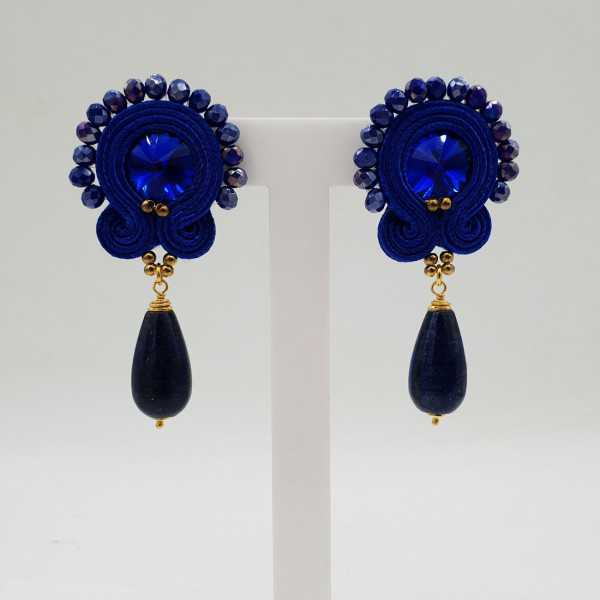Goud vergulde oorbellen handgemaakte hanger met Lapis Lazuli