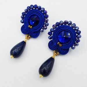 Goud vergulde oorbellen handgemaakte hanger met Lapis Lazuli