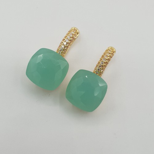 Vergulde oorbellen vierkante steen en zirkonia's