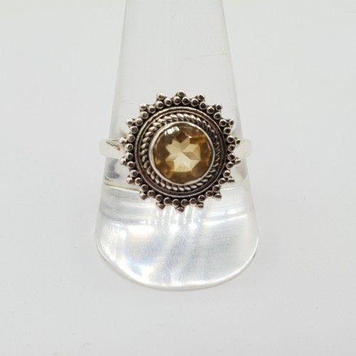 Zilveren ring gezet met ronde facet Citrien 19.5 mm