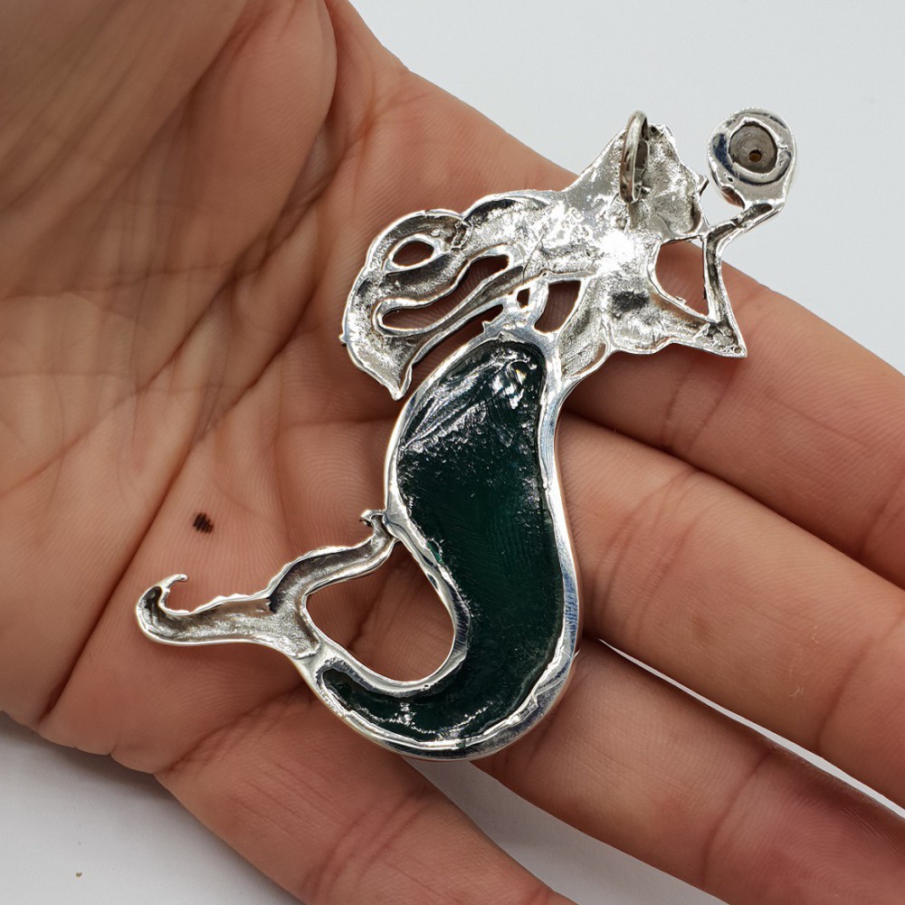 Zilveren hanger zeemeermin gezet met Abalone schelp en Parel