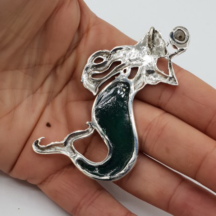 Zilveren hanger zeemeermin gezet met Abalone schelp en Parel