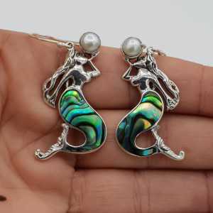 Zilveren oorbellen zeemeermin met Abalone schelp en Parel