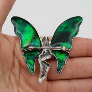 Zilveren vlinder hanger brooch gezet met Abalone schelp