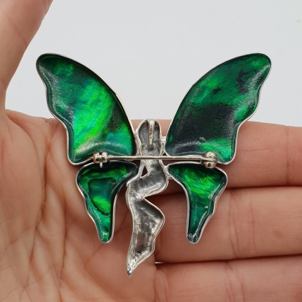 Zilveren vlinder hanger brooch gezet met Abalone schelp
