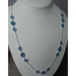 Silber Halskette-set mit Runden, facettierten blauen Chalcedon