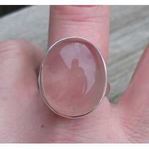 Silver ring with large oval rose quartz 18.5 mm