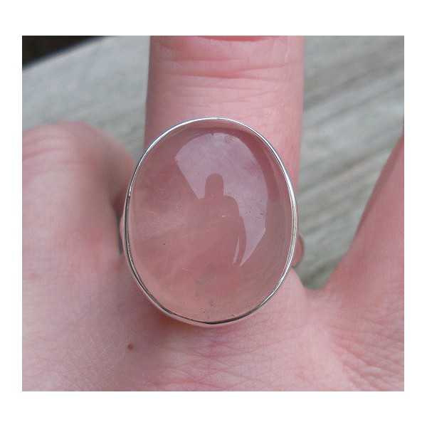 Silber ring mit großem ovalen Rosenquarz-18,5 mm