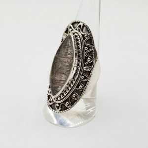 Zilveren ring gezet met marquise zwarte Toermalijnkwarts 18.5 mm