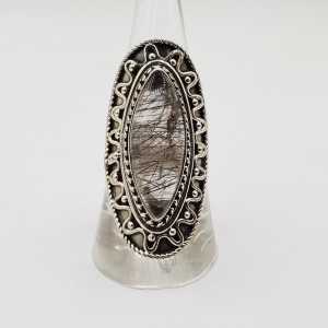 Zilveren ring gezet met marquise zwarte Toermalijnkwarts 18.5 mm