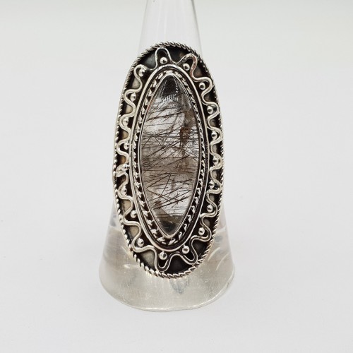 Zilveren ring gezet met marquise zwarte Toermalijnkwarts 18.5 mm