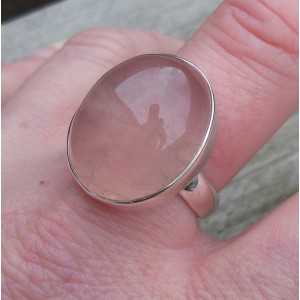 Silber ring mit großem ovalen Rosenquarz-18,5 mm