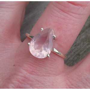Silber ring besetzt mit oval facettierten Rosenquarz-18,5 mm